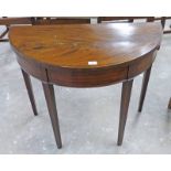 19TH CENTURY INLAID MAHOGANY TURNOVER CARD TABLE ON SQUARE TAPERED SUPPORTS