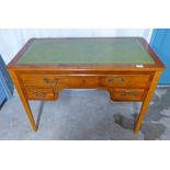 20TH CENTURY PINE LEATHER TOPPED DESK OF 1 LONG OVER 2 SHORT DRAWERS ON SQUARE TAPERED SUPPORTS