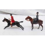 TWO BRITAINS FIGURES FROM THE HUNTSMEN SERIES INCLUDING GALLOPING HUNTSMEN TOGETHER WITH SIDE SADDLE