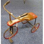 CHILD'S TRICYCLE WITH SPOKED METAL WHEELS AND LEATHERETTE SADDLE