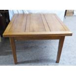 OAK PULLOUT TABLE ON SQUARE SUPPORTS