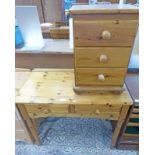 PINE 2 DRAWER SIDE TABLE WITH 2 DRAWERS & PINE CHEST WITH 3 DRAWERS