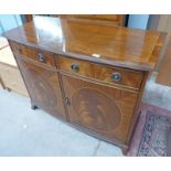 MAHOGANY BOW FRONT SIDE CABINET WITH 2 DRAWERS OVER 2 PANEL DOORS