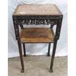 19TH CENTURY CHINESE CARVED POTSTAND WITH PINK MARBLE INSERT, HEIGHT 80CMS