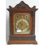 LATE 19TH CENTURY CARVED OAK CASED BRACKET CLOCK WITH STRIKE SILENT MOVEMENT 41CM