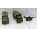 THREE DINKY MILITARY MODELS INCLUDING 677- ARMOURED COMMAND VEHICLE, 622-10- TON ARMY TRUCK AND 693-