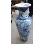 ORIENTAL BLUE & WHITE VASE DECORATED WITH BIRDS & FLOWERS - 79CM TALL