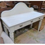 PAINTED HALL TABLE ON TURNED SUPPORTS WITH 3 DRAWERS 144CM WIDE