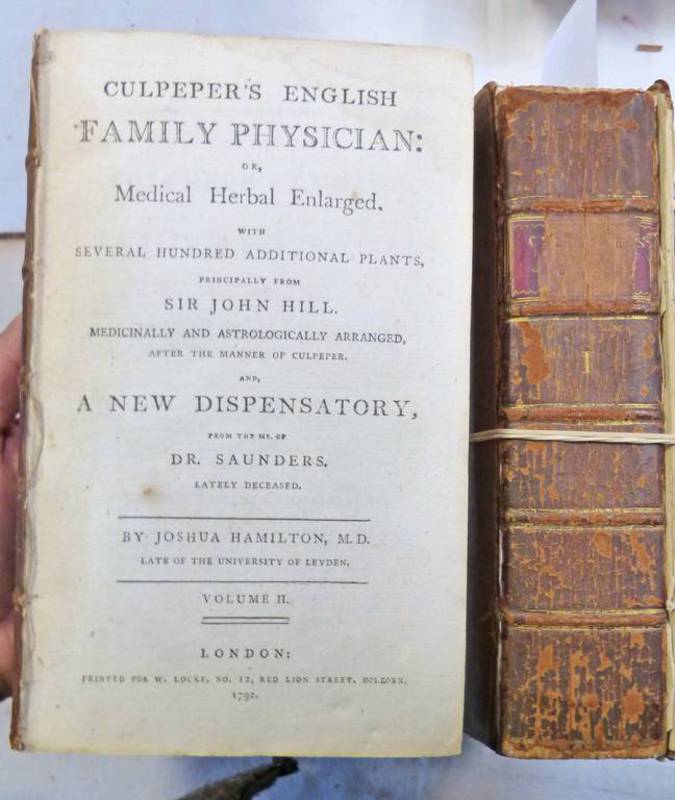CULPEPER'S ENGLISH FAMILY PHYSICIAN OR MEDICAL HERBAL ENLARGED BY JOSHUA HAMILTON 1792 IN 2
