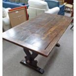 20TH CENTURY OAK REFECTORY TABLE ON SHAPED SUPPORTS