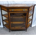 LATE 19TH CENTURY WALNUT CABINET WITH ROSEWOOD CROSS BANDING, THE SINGLE DRAWER OVER GLASS PANEL