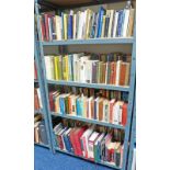 LARGE COLLECTION OF VARIOUS BOOKS ON FICTION THEOLOGY, ETC ON 4 DOUBLE SHELVES APPROX 260 BOOKS