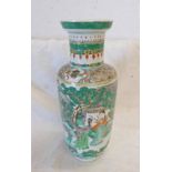 CHINESE FAMILLE VERTE VASE WITH MUSICIAN ON HORSE DECORATION 25CMS