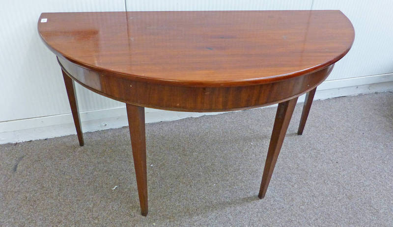 19TH CENTURY MAHOGANY HALF MOON SIDE TABLE ON SQUARE SUPPORTS