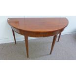 19TH CENTURY MAHOGANY HALF MOON SIDE TABLE ON SQUARE SUPPORTS