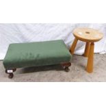 RECTANGULAR FOOTSTOOL WITH SHAPED SUPPORTS & CIRCULAR TOPPED STOOL BY MONTEVIOT WOODCRAFT JEDBURGH