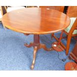 19TH CENTURY MAHOGANY FLIP TOP[ CIRCULAR TABLE WITH TURNED COLUMN ON SPREADING SUPPORTS