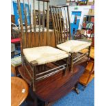 PAIR EARLY 20TH CENTURY NURSING CHAIRS WITH RUSHWORK SEATS & MAHOGANY GATELEG TABLE