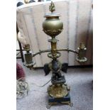 BRONZE DOUBLE BRANCH CANDELABRA WITH EAGLE & SNAKE ON HARDSTONE PLINTH HEIGHT 78CMS