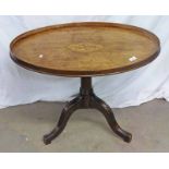 19TH CENTURY INLAID MAHOGANY OVAL TRAY TOP TABLE ON LATER STAND WITH REEDED COLUMN