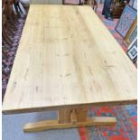 20TH CENTURY PINE KITCHEN REFECTORY STYLE TABLE, 213 CM LONG