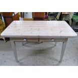 20TH CENTURY PINE TOPPED KITCHEN TABLE WITH 2 DRAWER & SQUARE TAPERED SUPPORTS