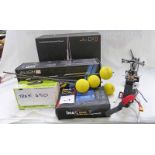 TREX 450 PRO REMOTE CONTROL HELICOPTER, SPEKTRUM DX8 CONTROLLER, IMAX B6AC CHARGER AND OTHER