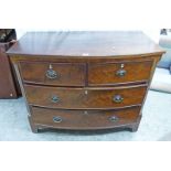 19TH CENTURY BOW FRONT MAHOGANY CHEST OF 2 SHORT OVER 2 LONG DRAWERS ON BRACKET SUPPORTS