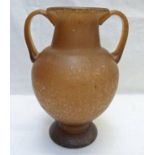 LARGE TWO HANDLED BROWN ART GLASS VASE 30CM TALL