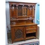 19TH CENTURY MAHOGANY MIRROR BACKED SIDEBOARD WITH 2 DRAWERS & CARVED PANEL DOOR ON SQUARE SUPPORTS