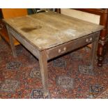 PINE KITCHEN TABLE WITH 2 DRAWERS & SQUARE SUPPORTS