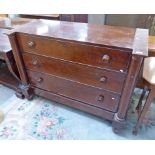 19TH CENTURY MAHOGANY CHEST OF 3 LONG DRAWERS WITH COLUMNS & TURNED SUPPORTS Condition