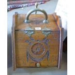 LATE 19TH CENTURY CARVED WALNUT & BRASS MOUNTED COAL BOX