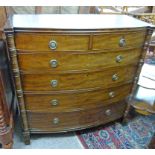 19TH CENTURY MAHOGANY BOW FRONT CHEST WITH 2 SHORT OVER 4 LONG DRAWERS ON BRACKET SUPPORTS