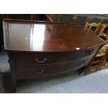 MAHOGANY CHEST WITH BOW FRONT & 2 LONG DRAWERS ON SQUARE TAPERED SUPPORTS