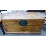 ORIENTAL LARGE CAMPHORWOOD TRUNK WITH METAL CLASP ON PLINTH BASE Condition Report: L