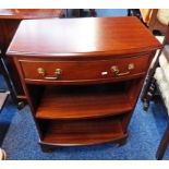 MAHOGANY BOW FRONT OPEN BOOKCASE WITH DRAWER