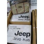 2 BOXES LABELLED 'JEEP ZERO PLUS' BABY CAR SEAT, 2 BOXES OF SAFETY GATES AND A 'JEEP' CHANGING BAG.