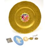 Royal Worcester gilt decorated plated, hand painted to the centre with flowers signed Hale, blue