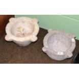 A large marble mortar and a composite mortar, diameter 33cm and 31cm respectively