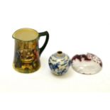 A Continental paperweight decorated with a stag, a small Chinese crackle glazed vase and a Royal