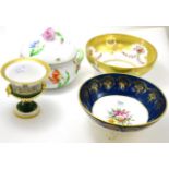 Spode commemorative bowl and vase, Herend tureen and cover and a floral decorated Coalport bowl (4)