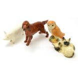 Royal Doulton figure of a red setter, HN1055A, Beswick group of two seated cats, owl and pig (4)