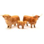 Beswick Cattle comprising: Highland Bull, model No. 2008, Highland Cow, model No. 1740 and