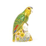 A Royal Crown Derby paperweight, Amazon Green Parrot (gold stopper)In good structural condition,