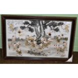 A Chinese porcelain panel in a hardwood frame