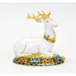 A Royal Crown Derby paperweight, White Hart Heraldic Stag (827/2000 with gold stopper)