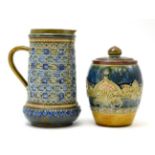 Doulton Lambeth jug incised to base, EP 1881; Royal Doulton stoneware ginger jar and cover, GS
