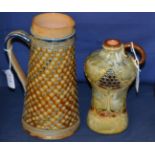 Doulton Lambeth jug incised to base MM 1875 and a Royal Doulton stoneware flagon impressed, 2893 (