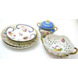 Pair of German lobed circular plates decorated with fruit and flowers, pair of cabinet plates, a
